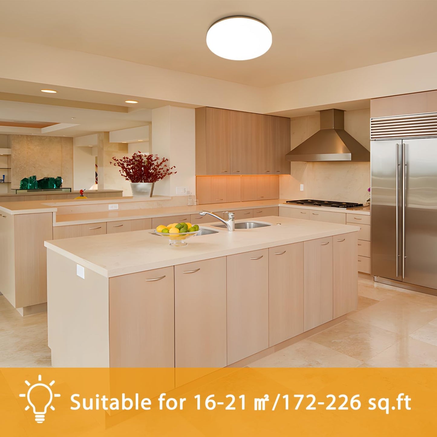 18W  LED Ceiling Light. Waterproof IP54. Warm White 3000K. 200W Incandescent Bulb Equivalent. 2400lm Flush Mount Lighting Fitting