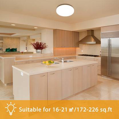 18W  LED Ceiling Light. Waterproof IP54. Warm White 3000K. 200W Incandescent Bulb Equivalent. 2400lm Flush Mount Lighting Fitting
