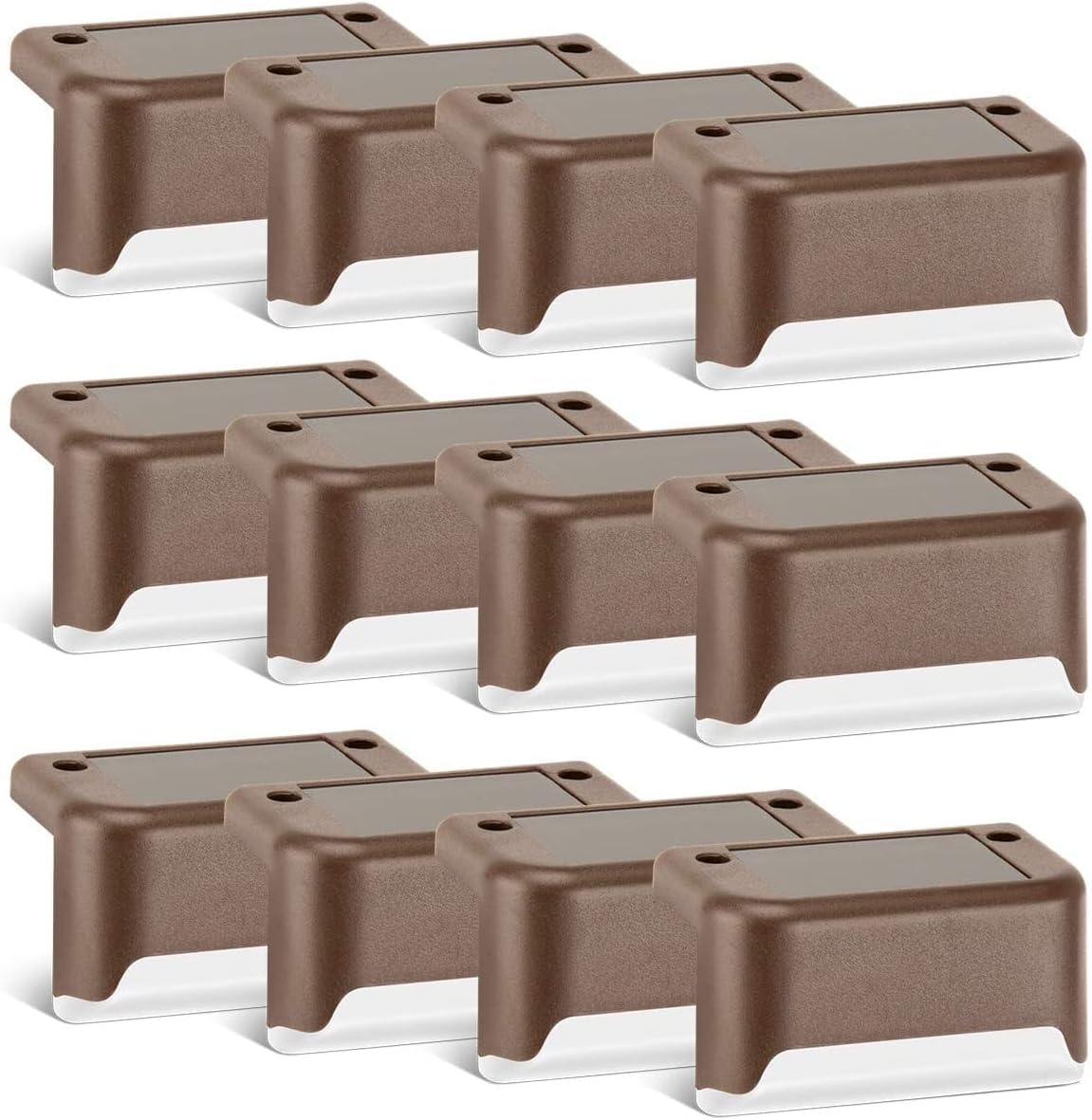 Solar Deck Lights 12 Pack – Outdoor Waterproof LED Step Lights (Warm White. Brown)