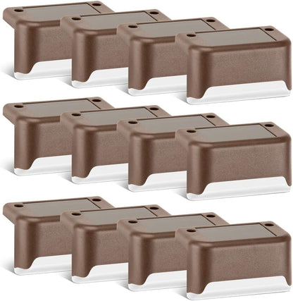 Solar Deck Lights 12 Pack – Outdoor Waterproof LED Step Lights (Warm White. Brown)