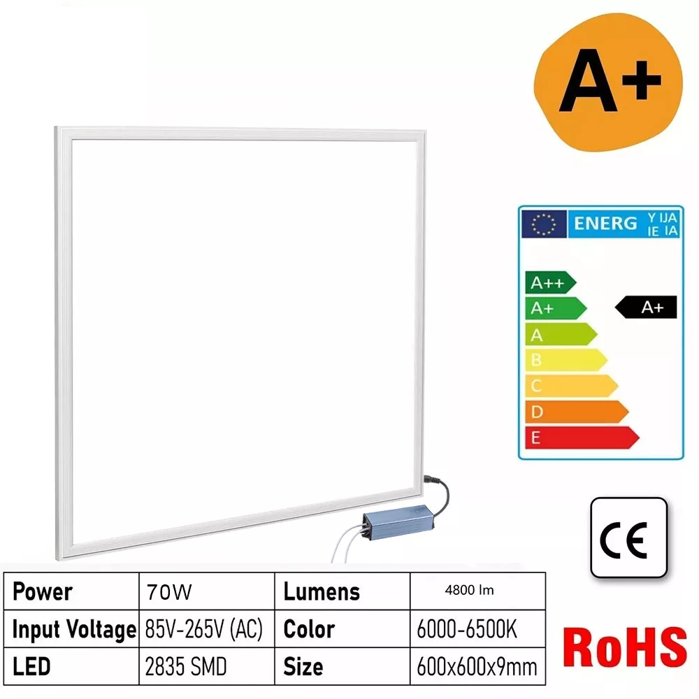 70W LED Recessed Ceiling Light Panel 600x600mm. 6500K Cool White. Ultra-Slim Design for Bedroom Lighting