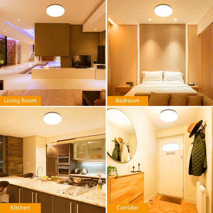 18W  LED Ceiling Light. Waterproof IP54. Warm White 3000K. 200W Incandescent Bulb Equivalent. 2400lm Flush Mount Lighting Fitting