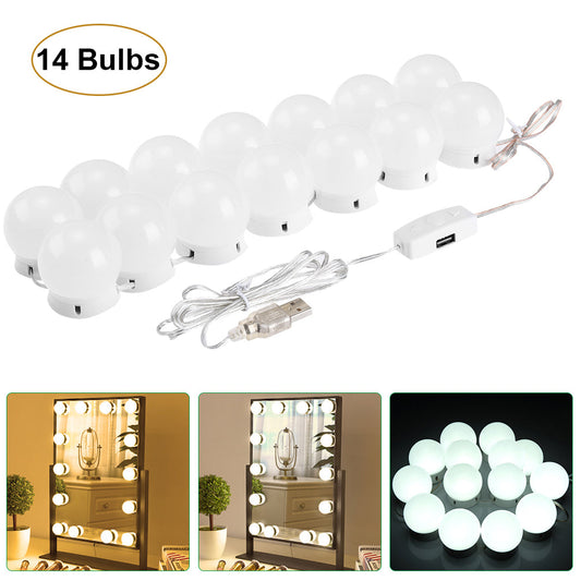 14W dimmable makeup mirror string lights. 5 levels of brightness adjustment
