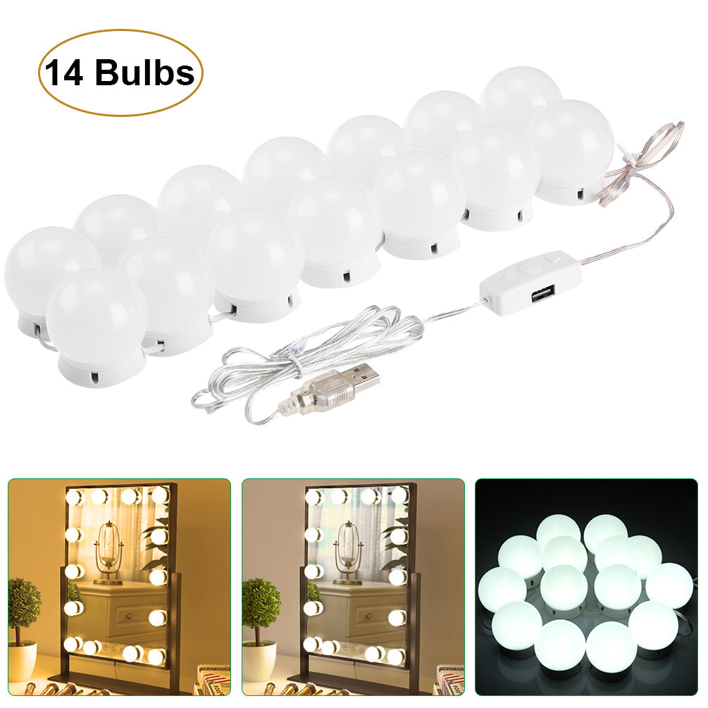 14W dimmable makeup mirror string lights. 5 levels of brightness adjustment