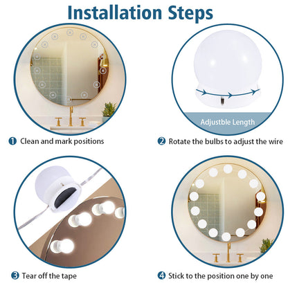14W dimmable makeup mirror string lights. 5 levels of brightness adjustment