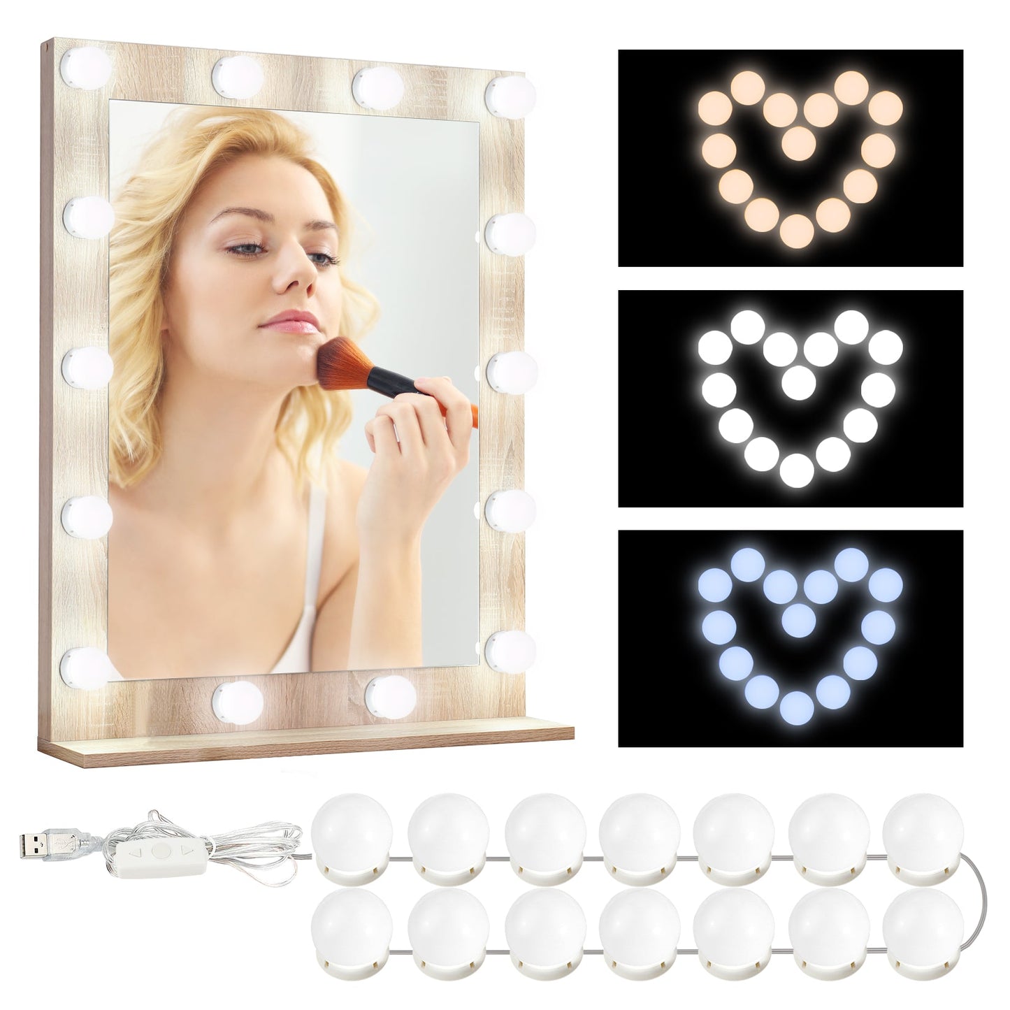 14W dimmable makeup mirror string lights. 5 levels of brightness adjustment