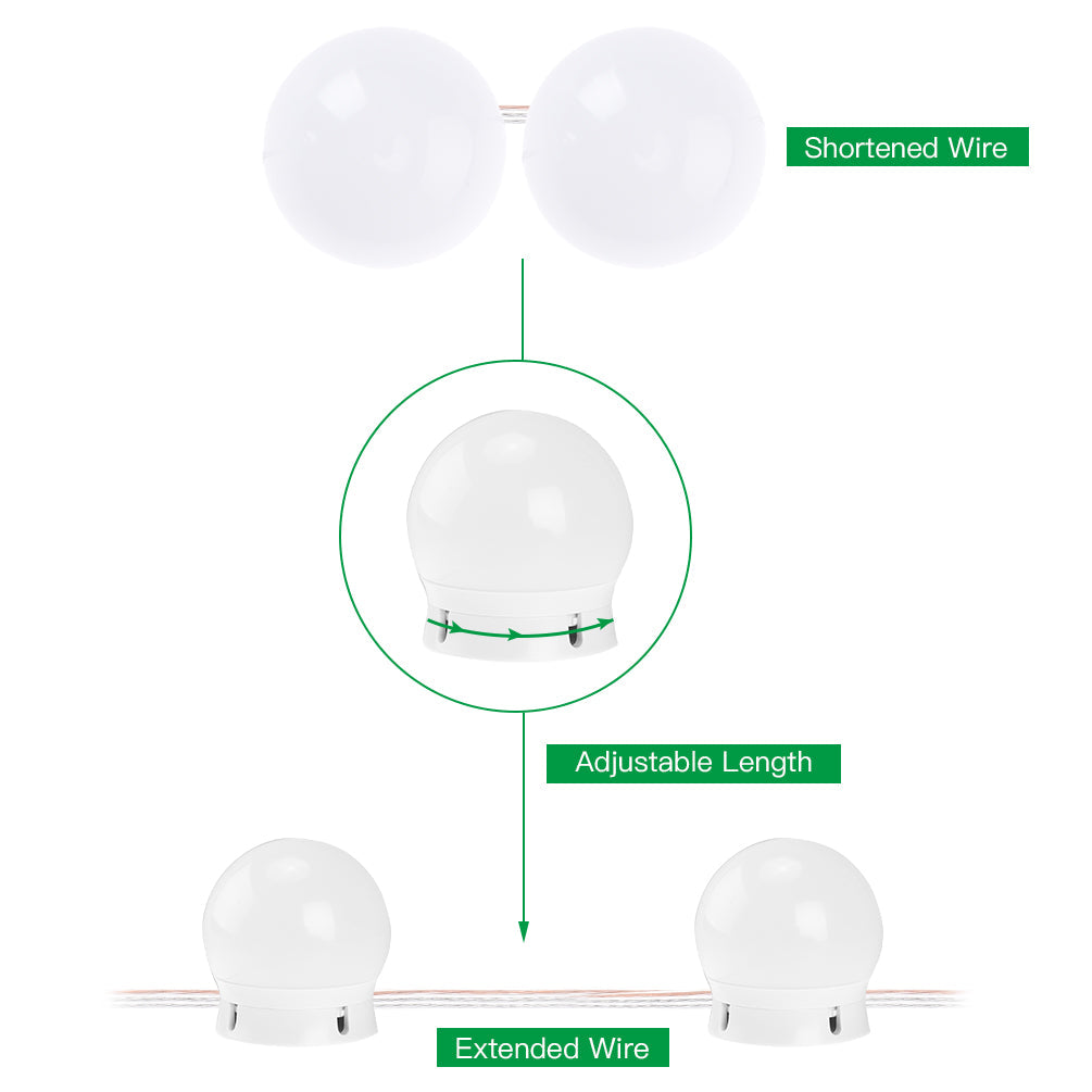 14W dimmable makeup mirror string lights. 5 levels of brightness adjustment