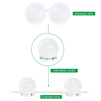 14W dimmable makeup mirror string lights. 5 levels of brightness adjustment