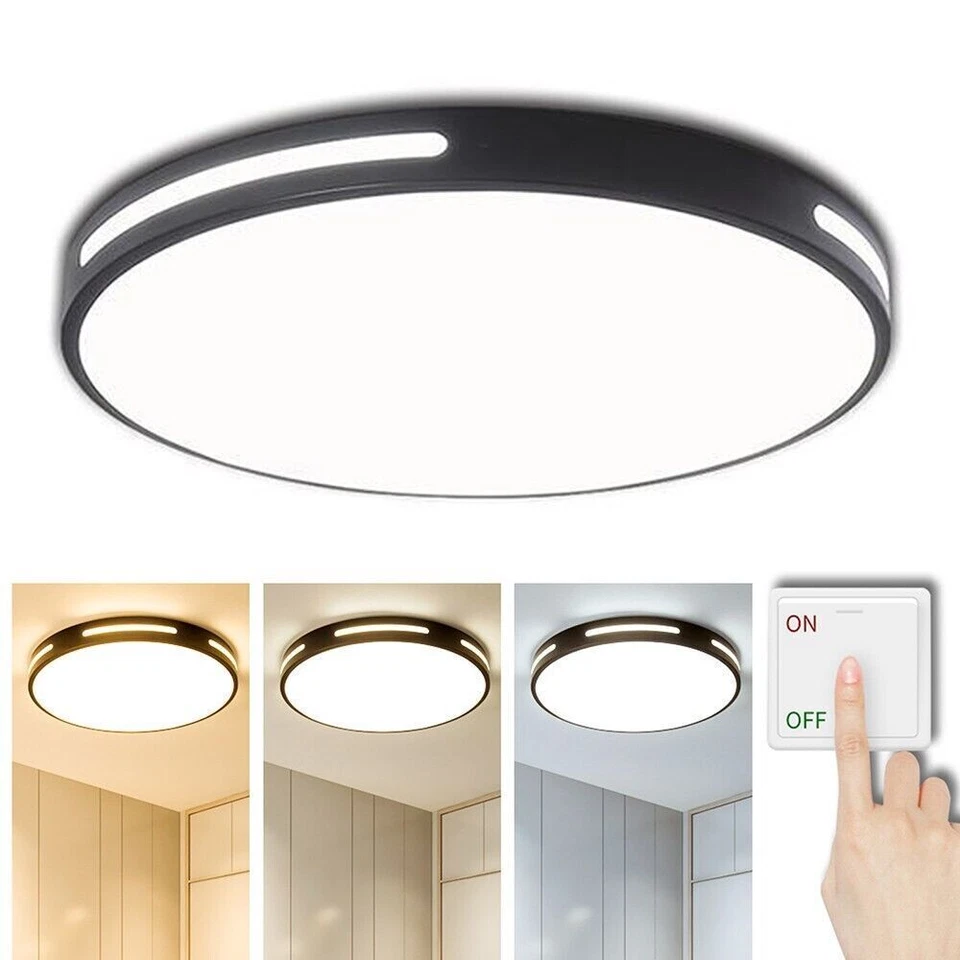 36W LED Flush Mount Ceiling Light. 6500K Cool White. 3600lm. 40cm Round Black Frame Light for Bedroom. Bathroom. Living Room