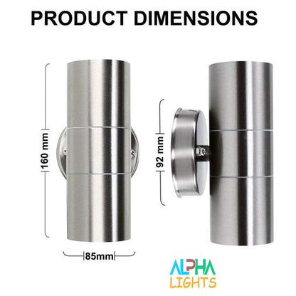 Modern Outdoor Up Down Wall Light – Stainless Steel. IP65 Waterproof. Mains Powered Exterior Sconce for Porch. Patio. or Garage