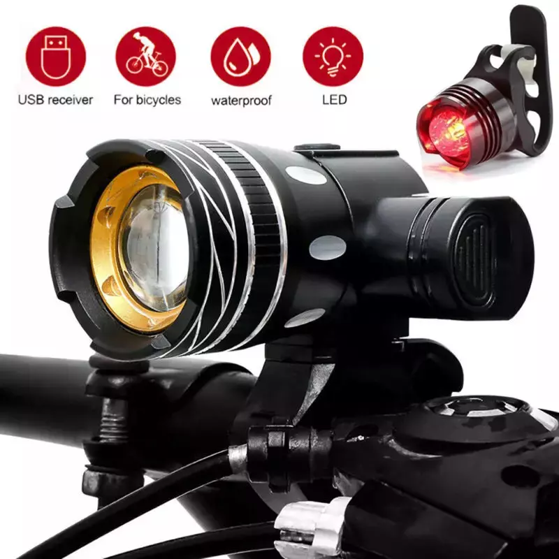 LED Mountain Bike Lights Rechargeable 50000LM Bicycle Torch Front &Rear Lamp Set