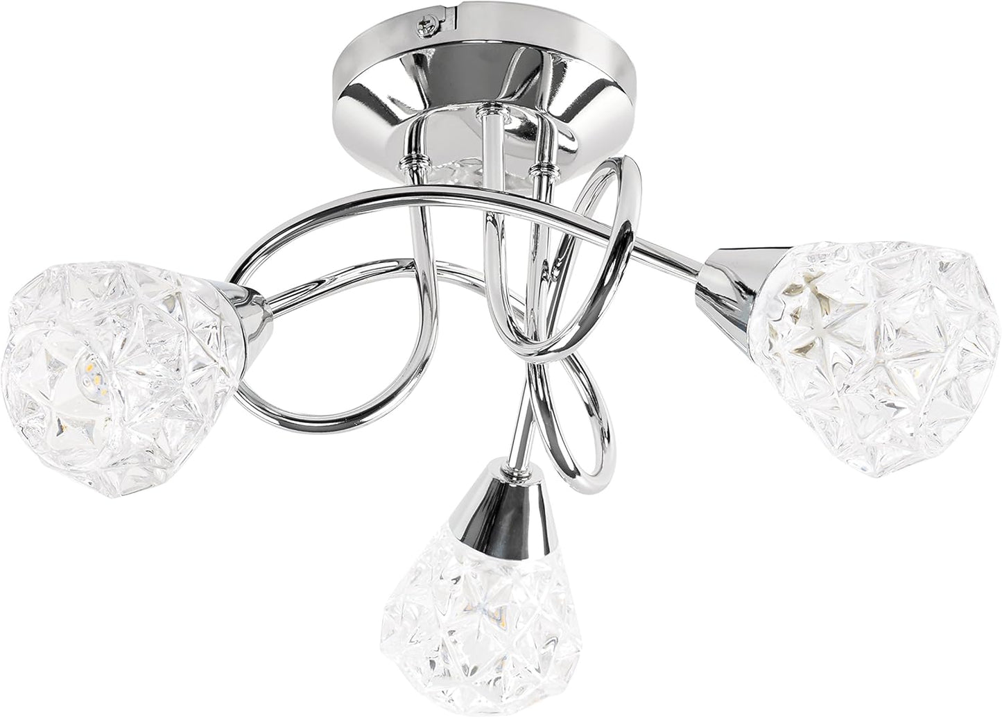 3 Way Chrome Ceiling Light with Diamond Glass Shades – Modern Pendant Fixture