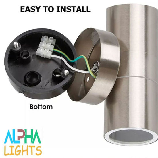 Modern Outdoor Up Down Wall Light – Stainless Steel. IP65 Waterproof. Mains Powered Exterior Sconce for Porch. Patio. or Garage