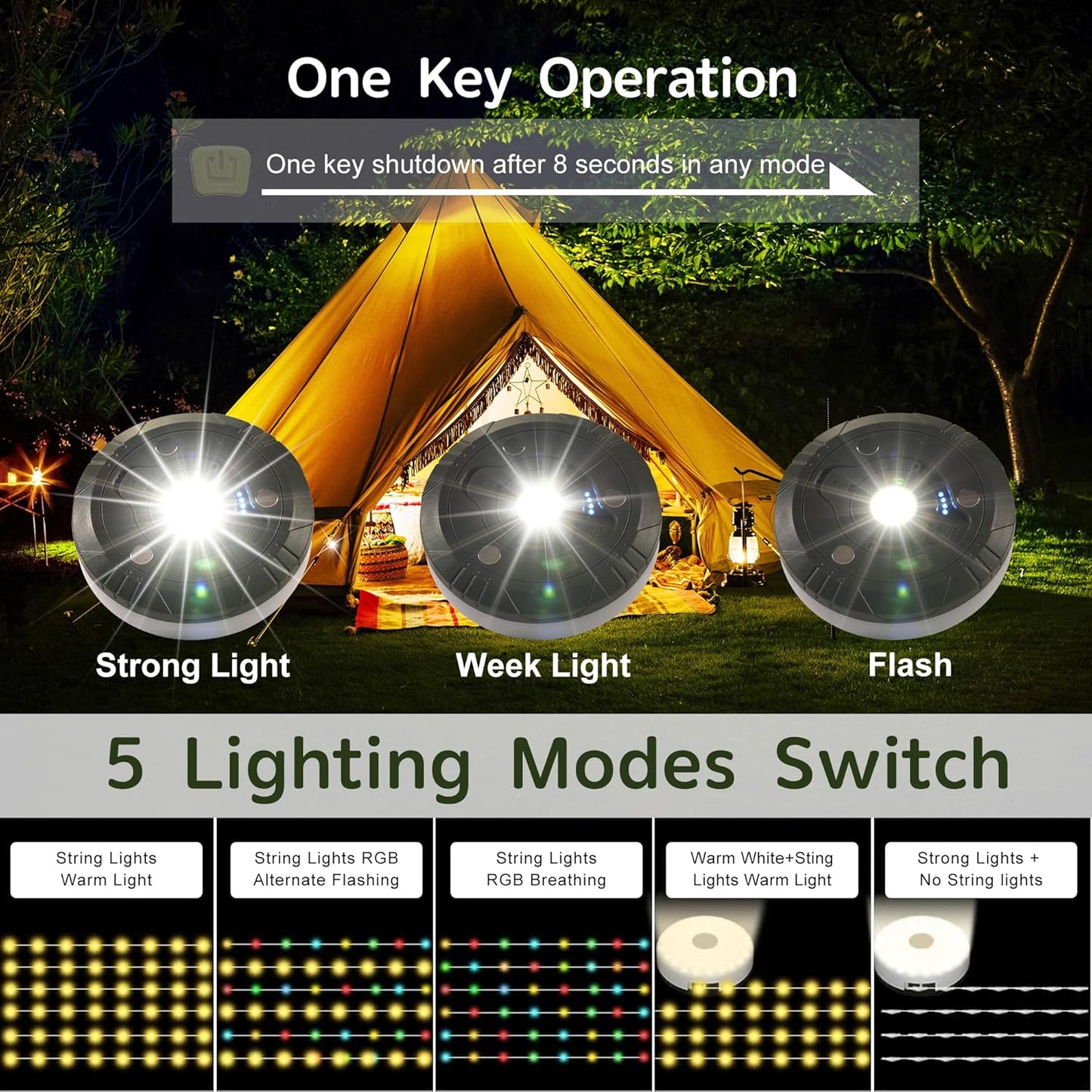 Retractable Camping String Lights. 32FT. 100 RGBW LEDs