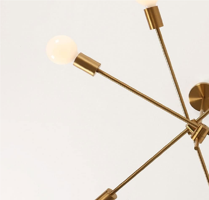 Semi-Recessed Sputnik Chandelier with 6 Lights – Antique Brushed Gold Modern Ceiling Fixture for Living Rooms. Bedrooms. and Dining Spaces