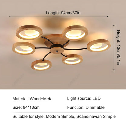 94cm LED Wooden Ceiling Light – Dimmable with Remote. Flower Design