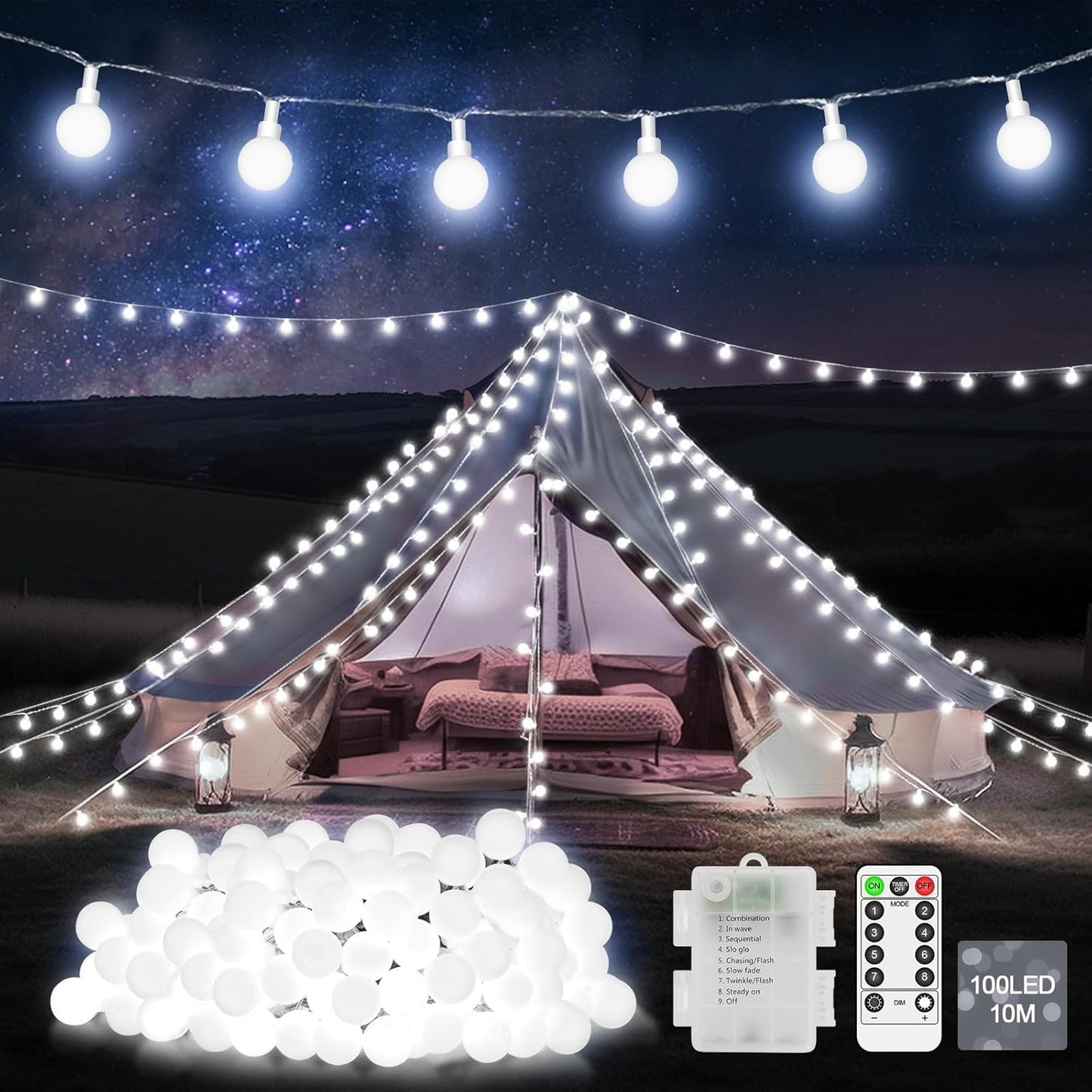 12M 100 LED Battery Operated Multicolor Globe Fairy Lights