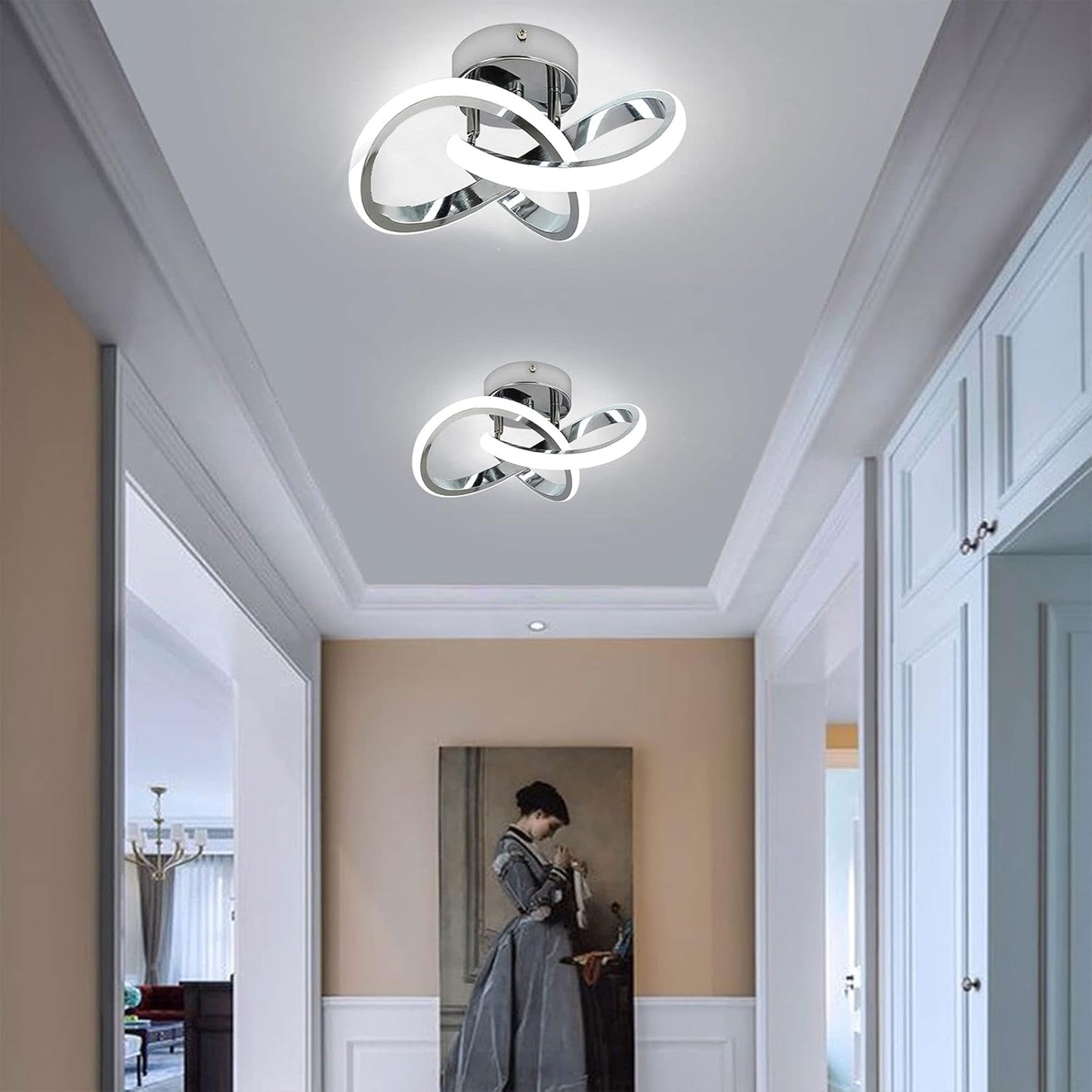 Modern 22W Silver LED Ceiling Light. Cold White