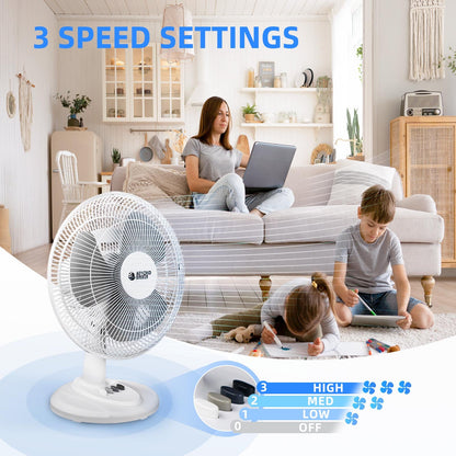Concise Oscillating Table Fan with Flexible Tilt & Safety Grill