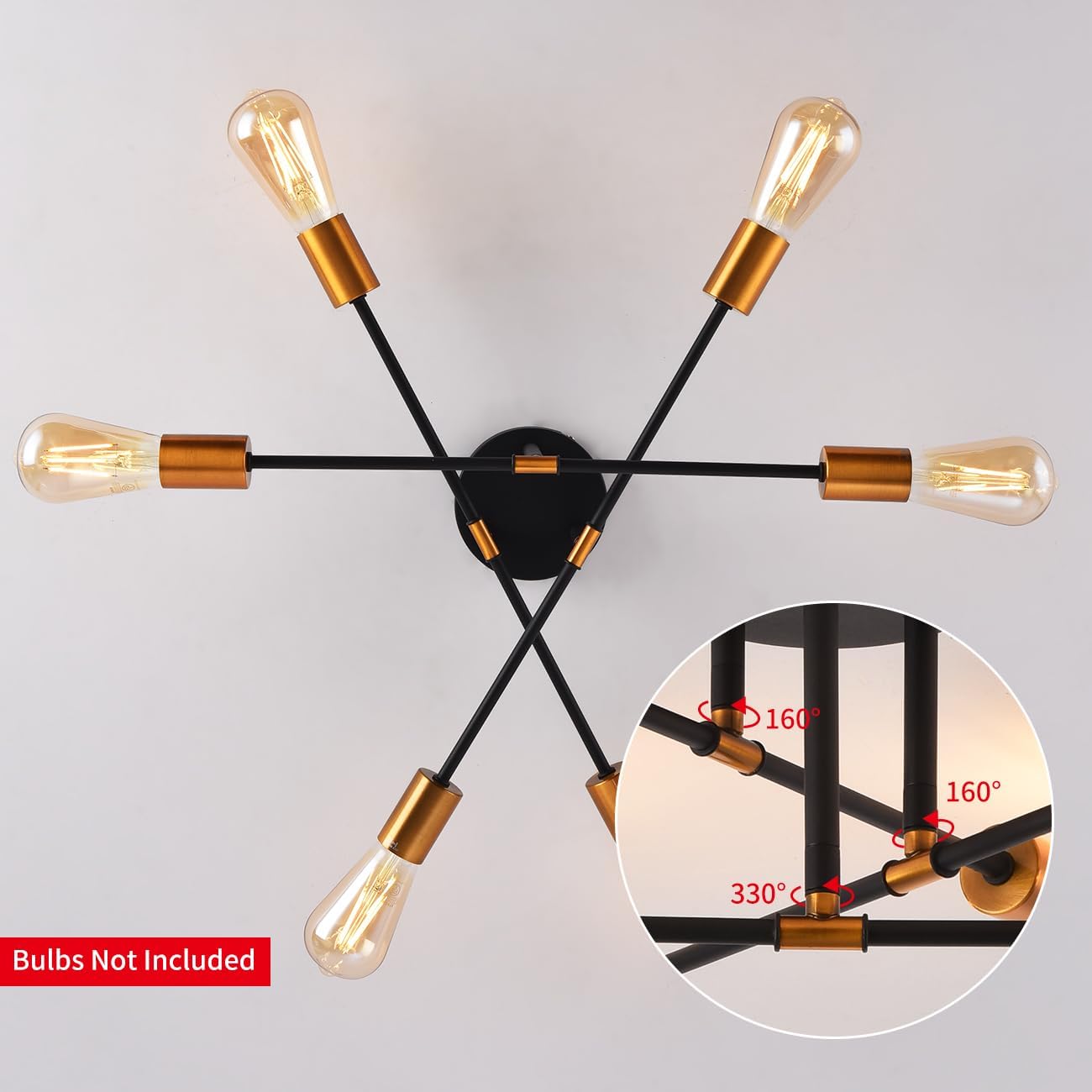 Modern 6-Light Gold Black Sputnik Ceiling Light. E27 Base