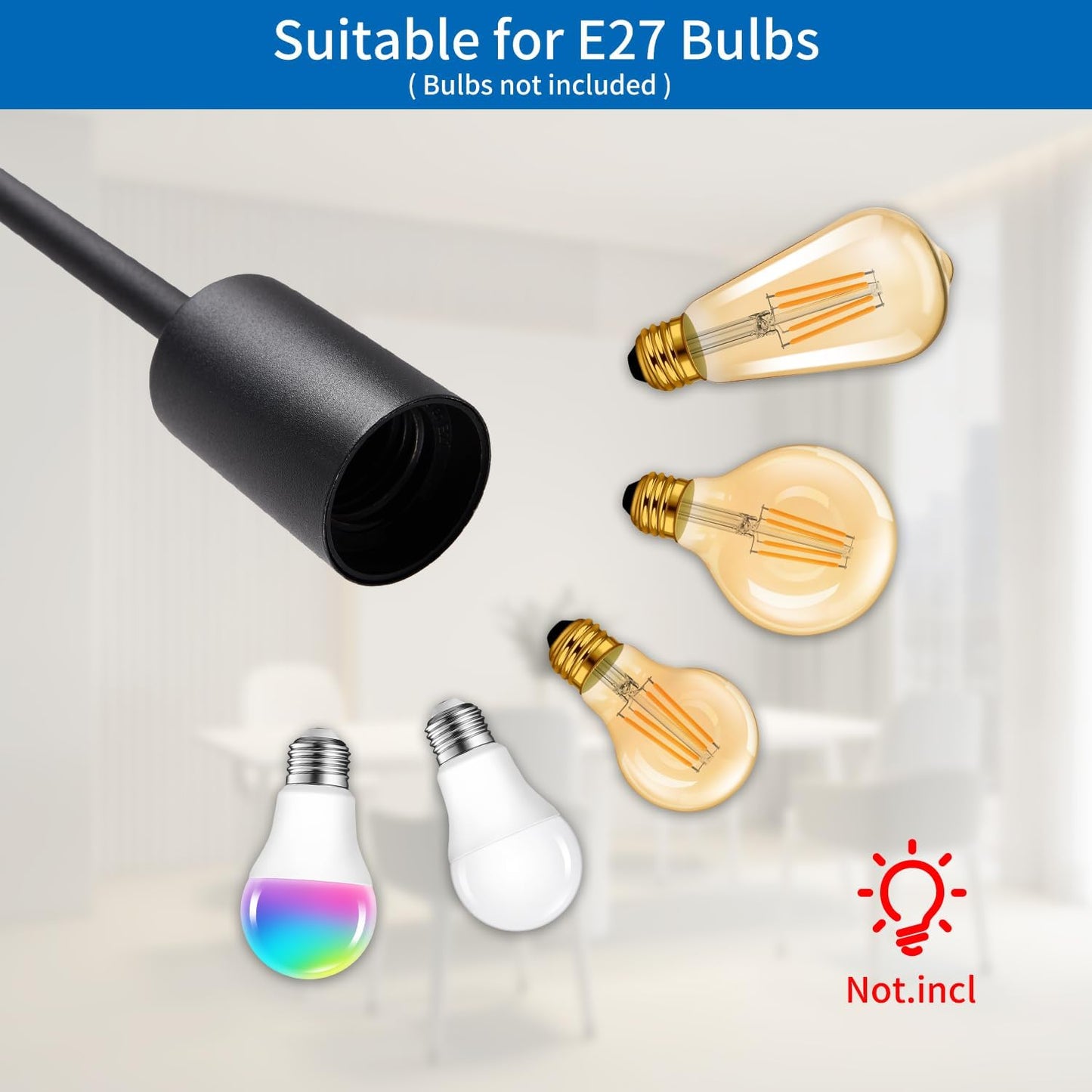 Black 5-Way Semi Flush Ceiling Light with E27