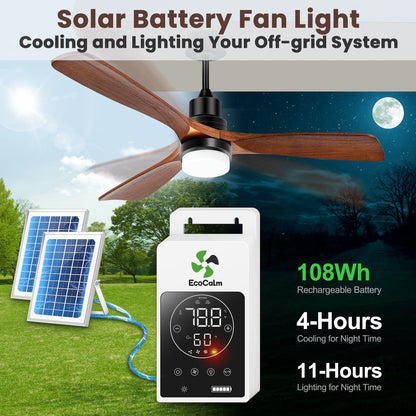 Solar Ceiling Fan for Outside 3 Speeds. Outdoor Ceiling Fans with Light & Battery. Quiet Wood Walnut Fan with Adjustable Thermostat for Gazebo. Patios (42inch)
