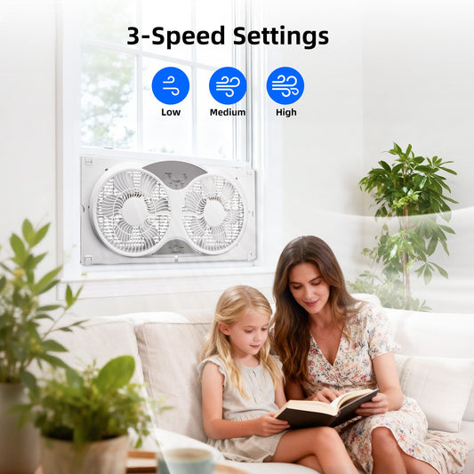 9 Inch Dual Window Fan with 3-Speed Reversible Airflow Blades