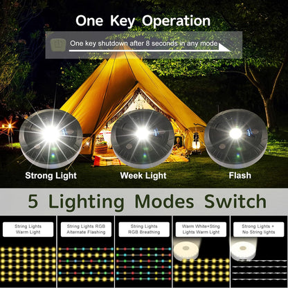 Retractable Camping String Lights. 32FT. 100 RGBW LEDs