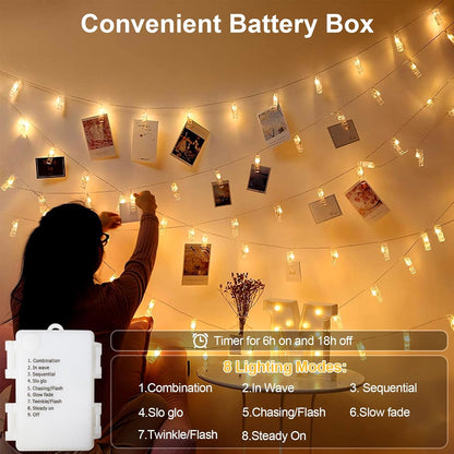 3M Photo Clip String Lights – 20 LED. 8 Modes. Battery Powered
