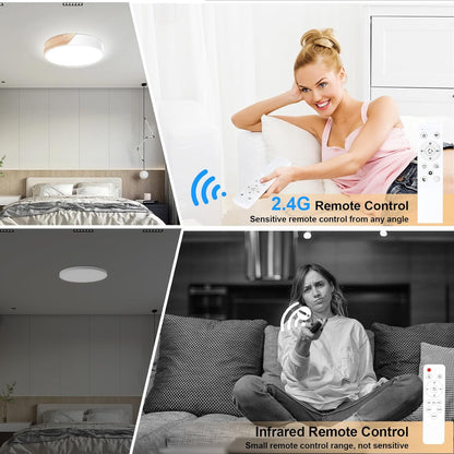 Wooden LED Ceiling Light. Dimmable Modern Fixture with Remote