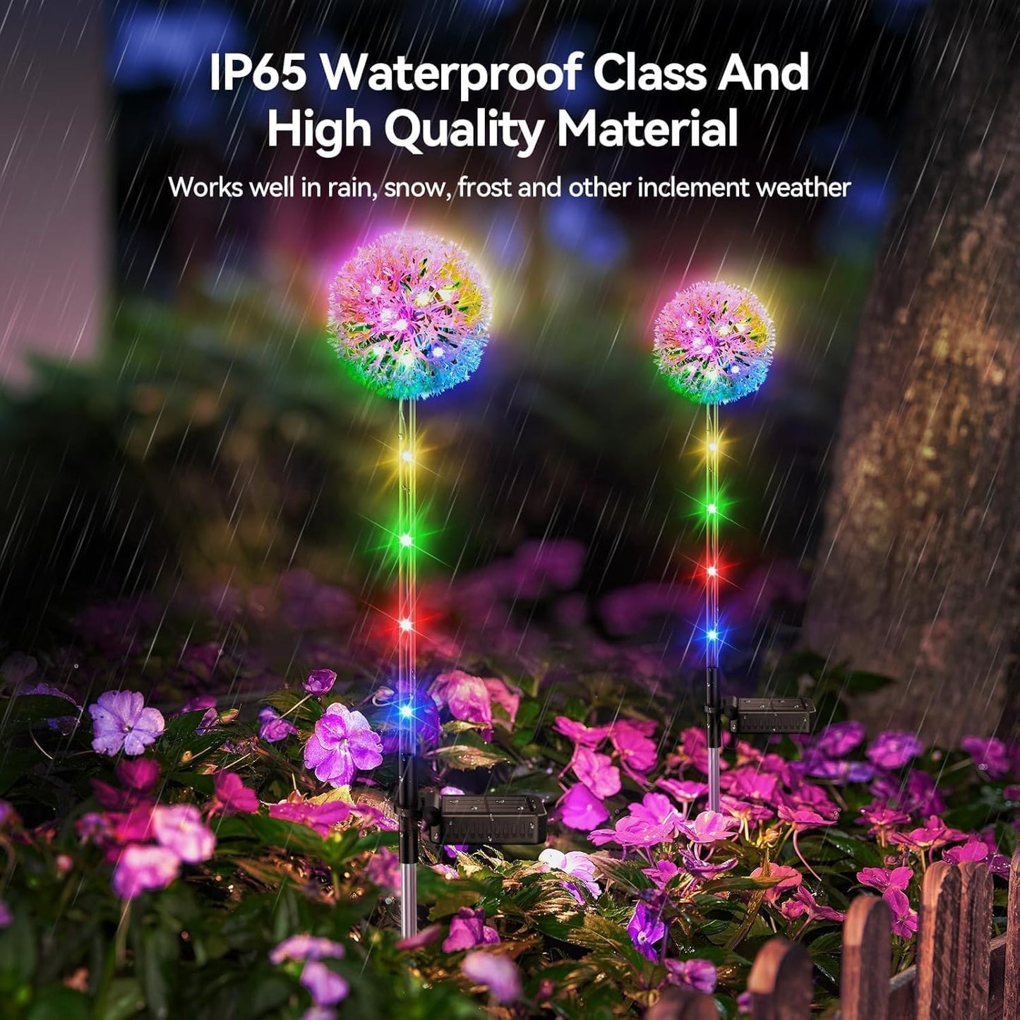 Solar Dandelion Garden Lights. 4 Pack Colourful LED Outdoor Flower Lights