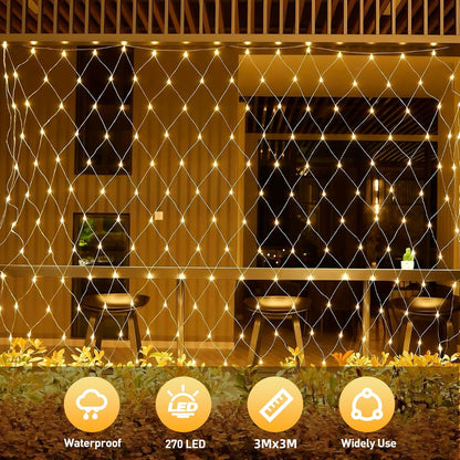 LED Net Fairy Lights – 270 Warm White. 8 Modes