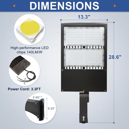 LED Parking Lot Light - 200W/240W/300W Selectable - 42000LM 5000K - Type III Shoebox Light - 120-277V - UL DLC Commercial Area Lighting