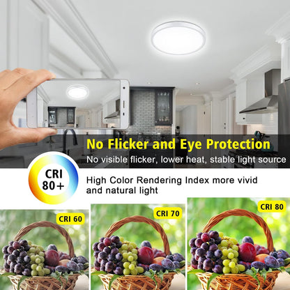 Dimmable LED Ceiling Light Panel – 24W. 2200LM. 3000K–6000K. IP54 Waterproof. Round Flush Mount for Bedroom. Bathroom. or Kitchen