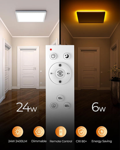 Dimmable LED Ceiling Light 24W with Night Light & Remote