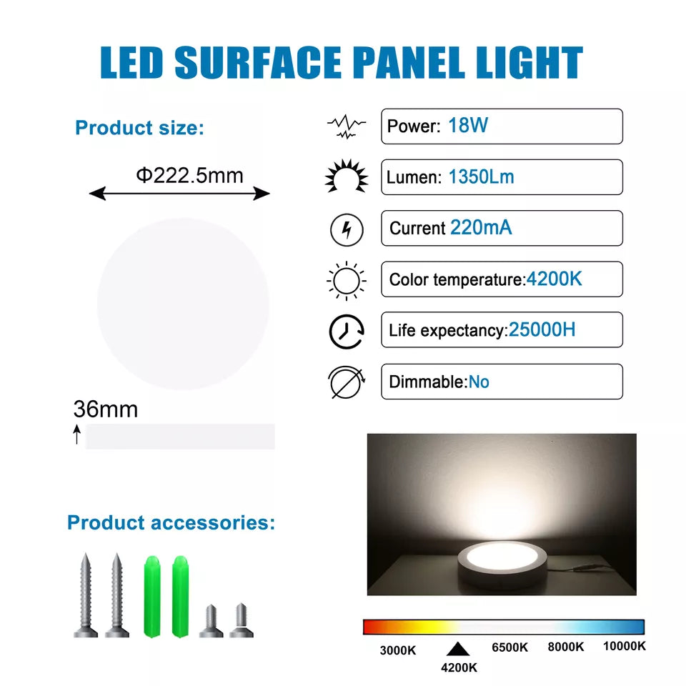 LED Round Ceiling Light – 10W-24W. Cool White