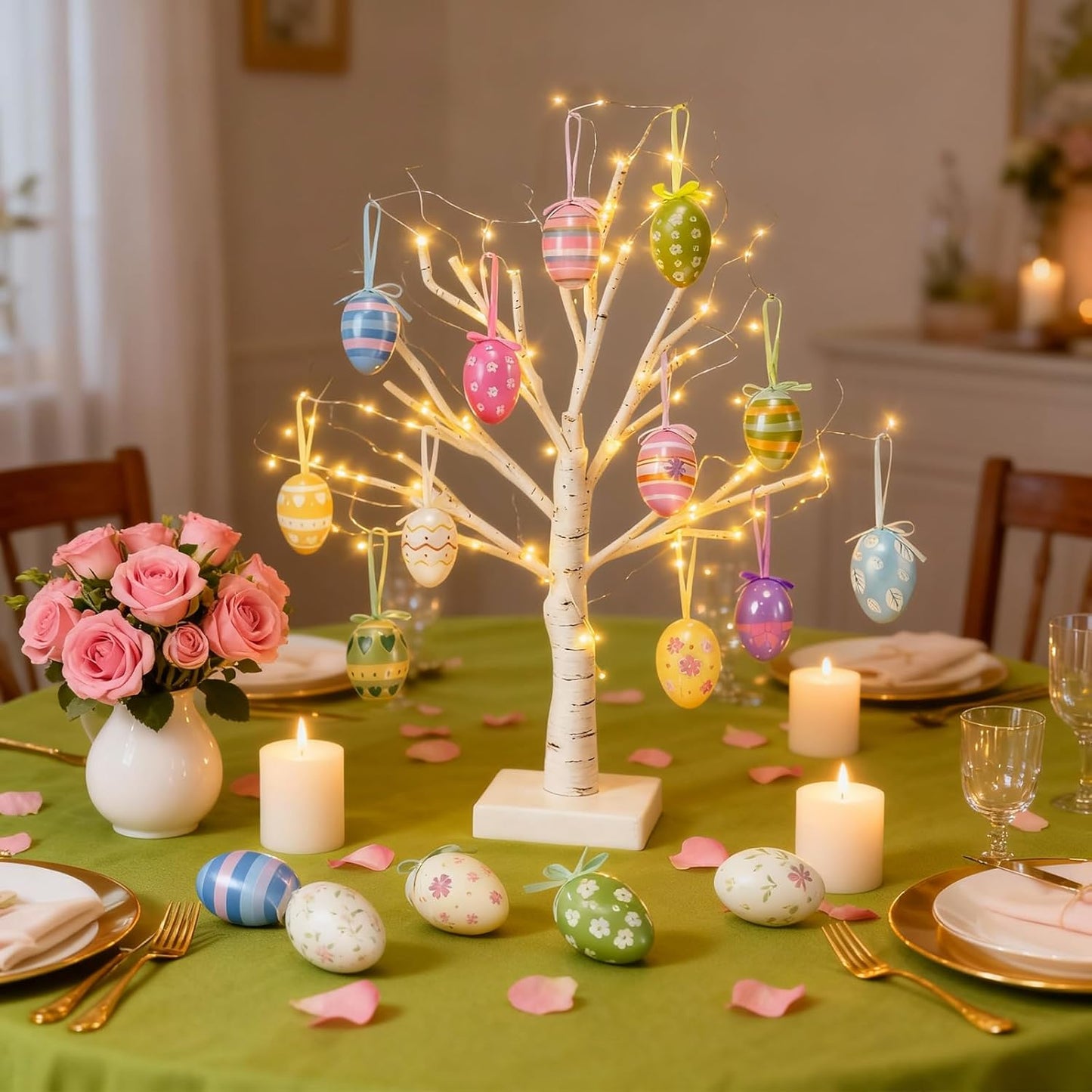 Easter Tree with Lights White Birch Twig Egg Decor Lamp Home