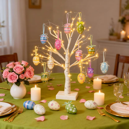 Easter Tree with Lights White Birch Twig Egg Decor Lamp Home