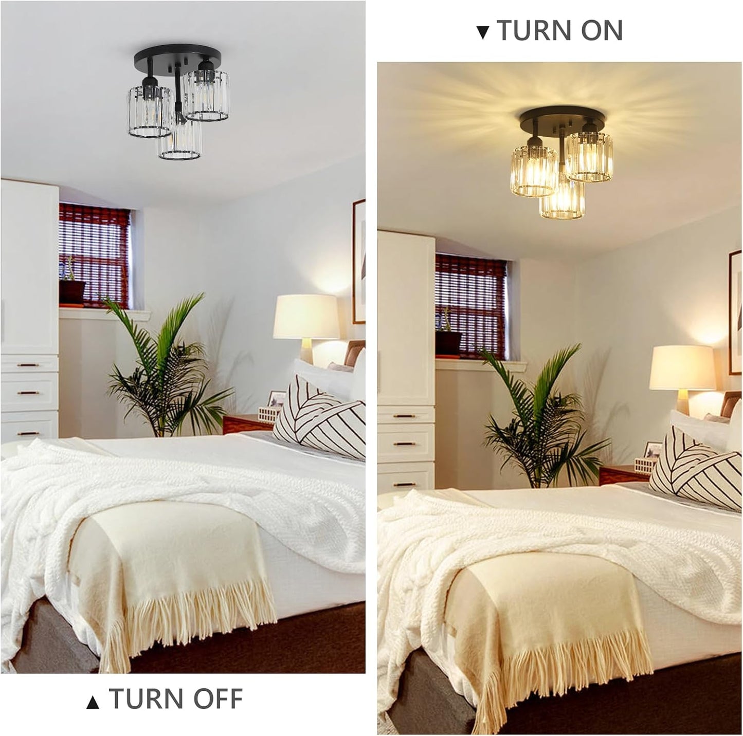 Modern Crystal Chandeliers Ceiling Light. 3-Lights Crystal Ceiling Lights Living Room. Black Semi Flush Ceilings Light Fittings for Hallway