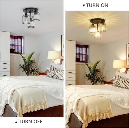 Modern Crystal Chandeliers Ceiling Light. 3-Lights Crystal Ceiling Lights Living Room. Black Semi Flush Ceilings Light Fittings for Hallway