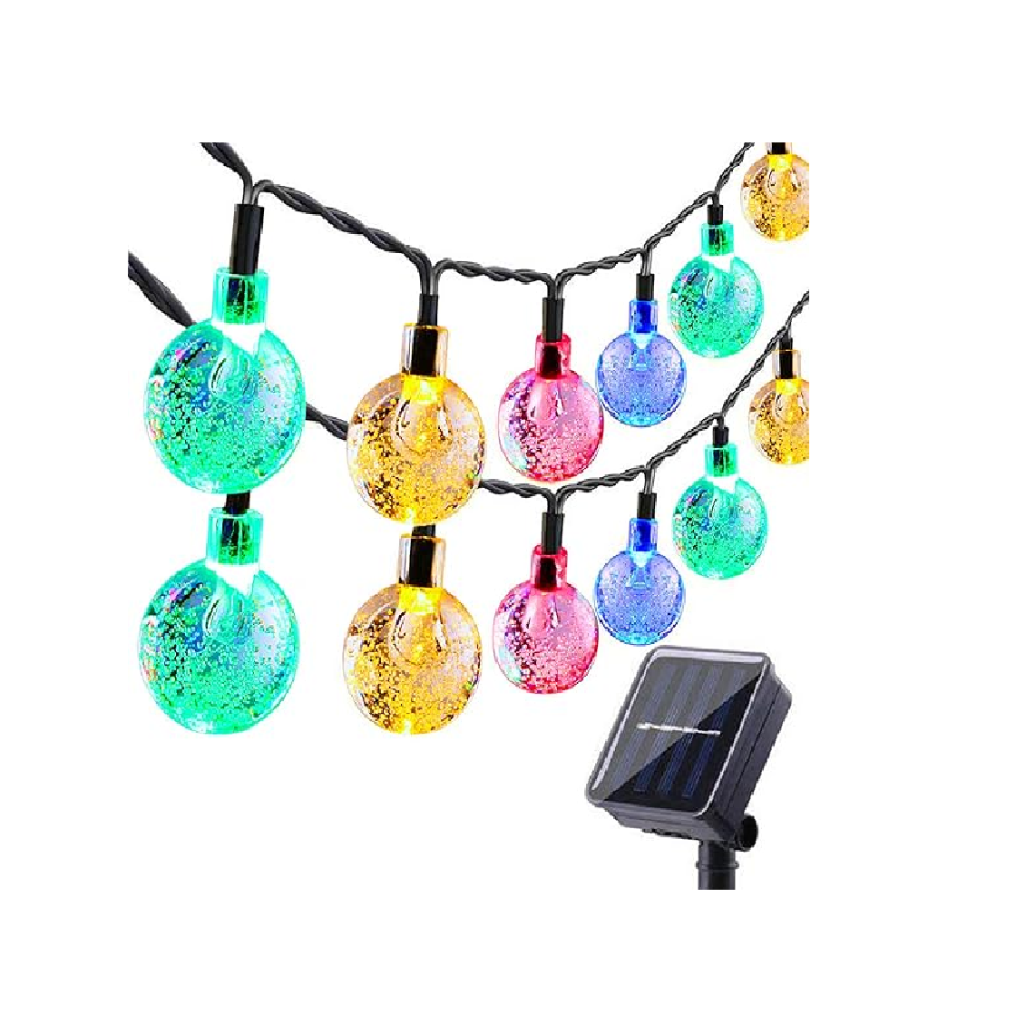 60 LED Solar Crystal Ball String Lights. 36ft White
