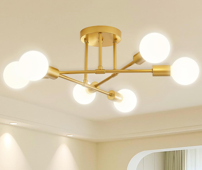 6-Light Silver Flush Mount Ceiling Chandelier – Modern Indoor Fixture