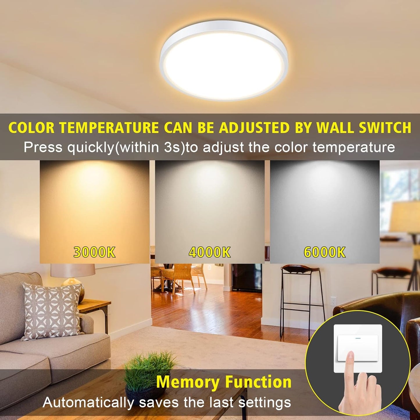 Dimmable LED Ceiling Light Panel with Remote. 24W