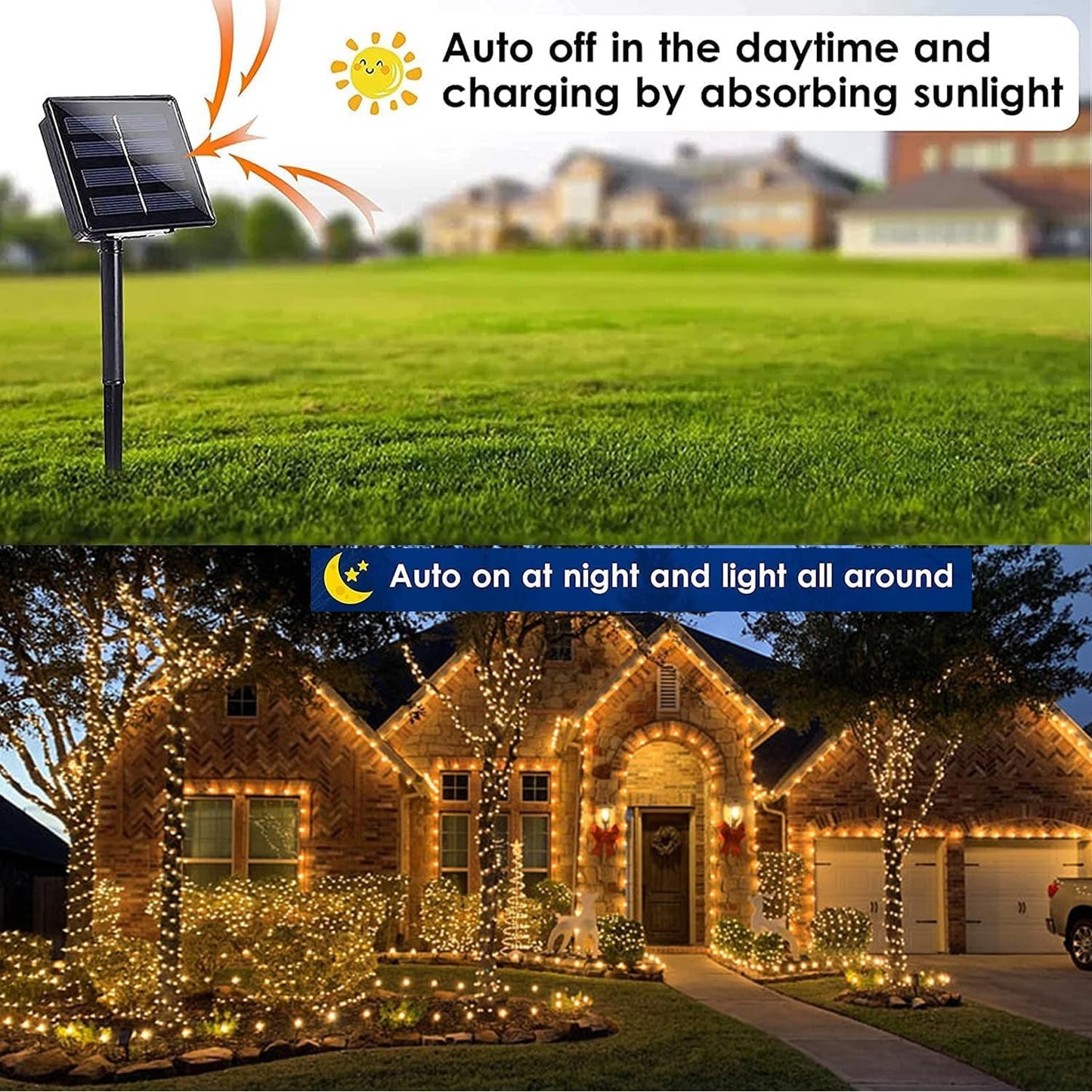 2 Pack Solar Christmas Fairy Lights 200 LED Outdoor