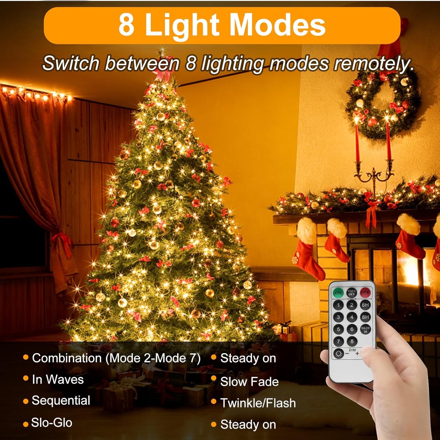29.2M 220 LED Plug-in Fairy String Lights – Warm White. Remote. 8 Modes