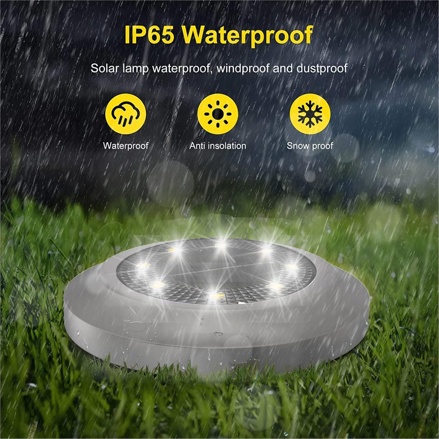 8-Pack Solar Disk Lights. Bright White Outdoor Pathway Lamps