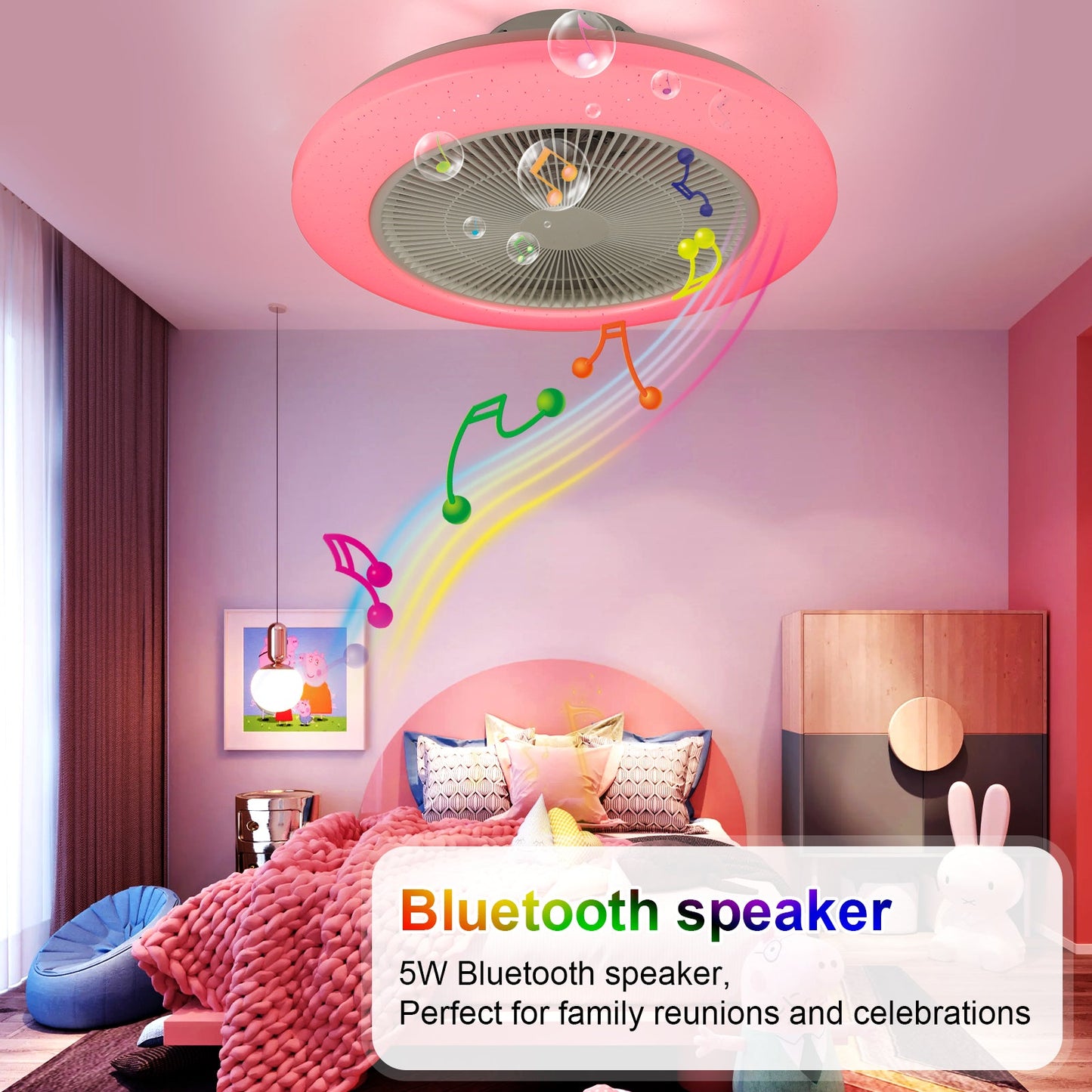 Smart RGB LED Ceiling Fan with Bluetooth Speaker & Remote Control – Modern Starry Sky Design