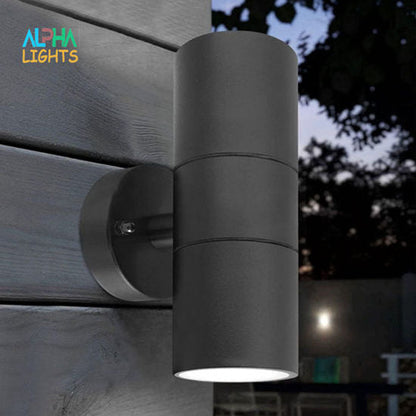 Modern Stainless Steel GU10 IP44 Up-Down Wall Light - Waterproof. Mains Powered. for Porch/Garden (Black)