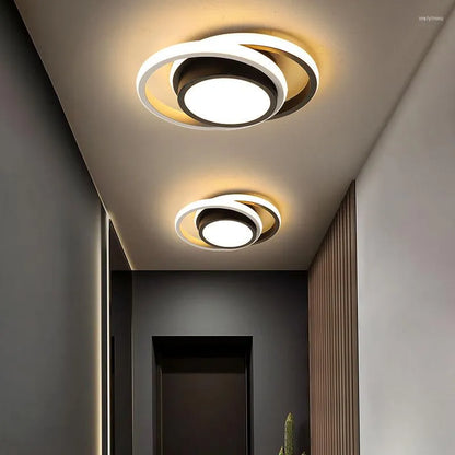 Modern Double Circle LED Ceiling Light - Black Dimmable Chandelier for Living Room. and Bedroom