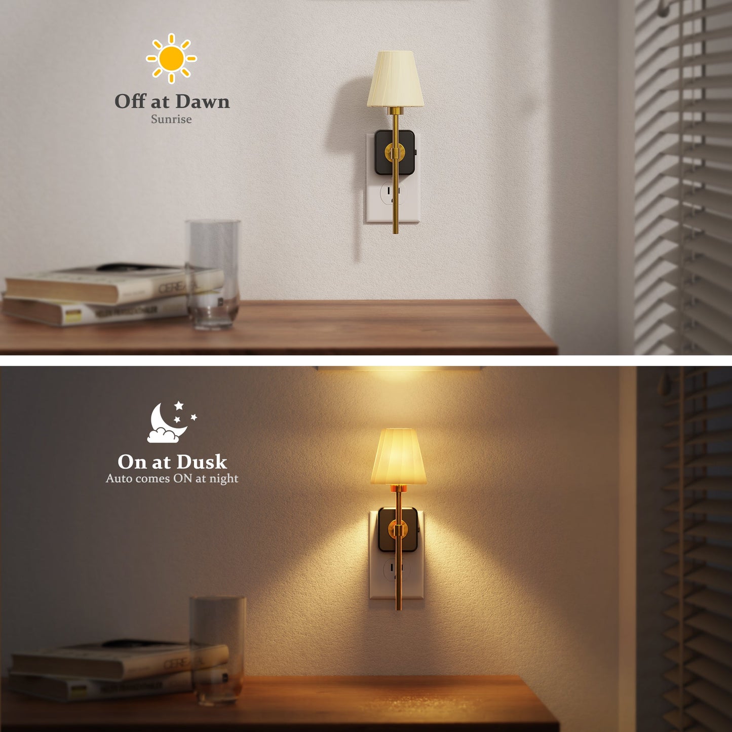 Plug-in Night Light Wall Sconce Style with Pleated Fabric Cover